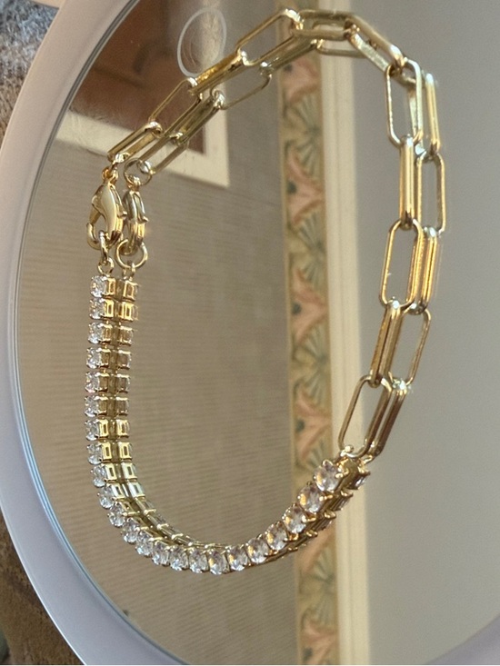 Jewelry - Elegant Gold tennis and paperclip chain Chain bracelet with czs. NWT